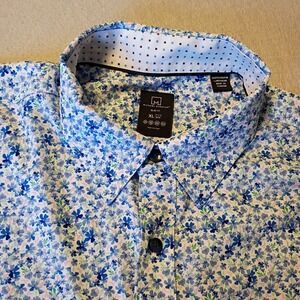 Michael Strahan Shirt Men X Large‎ Wrinkle Free Blue Floral Cotton Casual